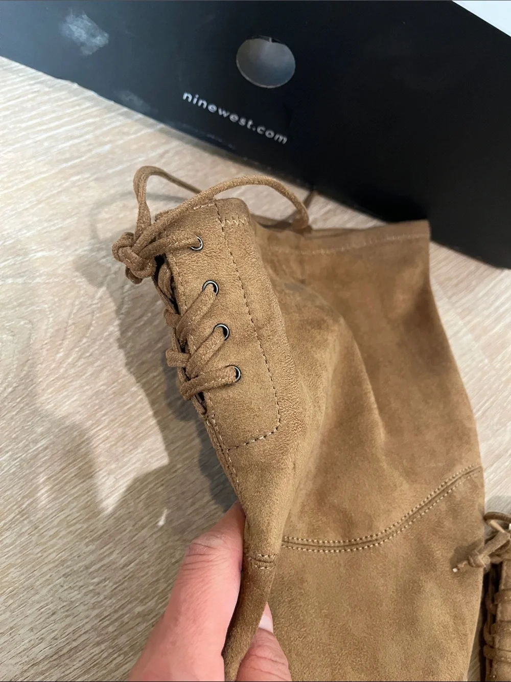 Nine West Ceeya Dark Natural Tan Suede Over-the-Knee Heel Boots NIB Size 8.5